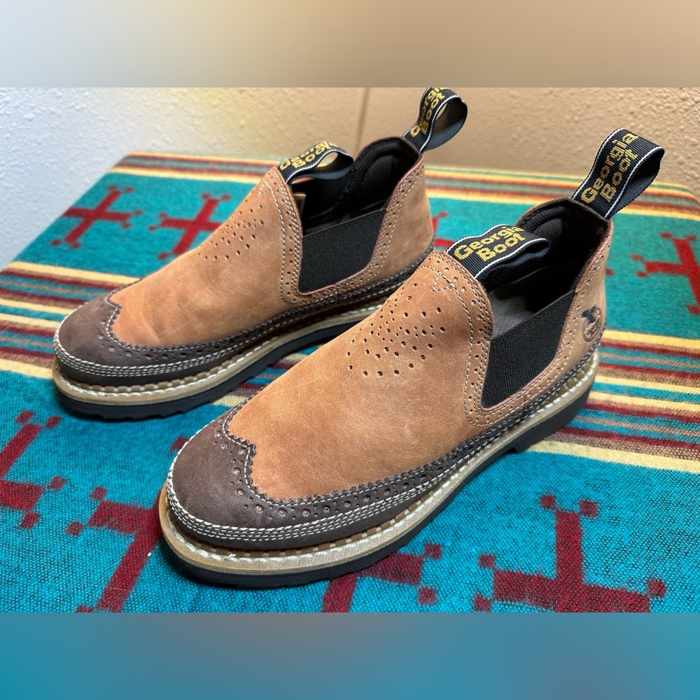 Women’s Georgia Giant Romeo - Laser cut, brown, tan, leather slip on, Size 9